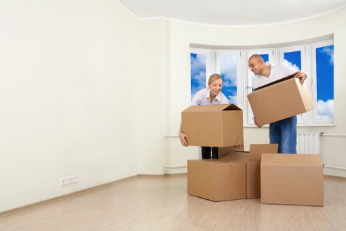 House move planning with labels, packing materials, and room organisation